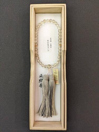 ルチルクオーツ　（金線入水晶）　7㎜　共　正絹頭房  銀/黒二色