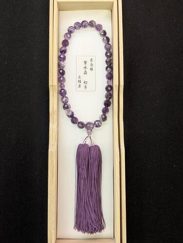 紫水晶（ｱﾒｼﾞｽﾄ) 切子  8mm 共仕立　正絹細撚長松房