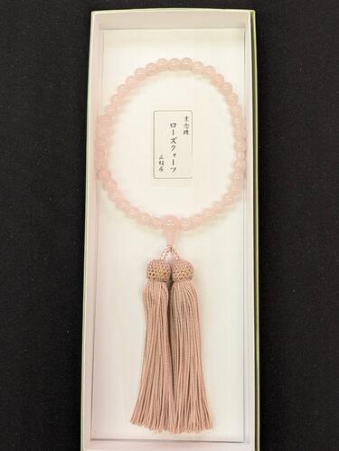 ローズクォーツ　7㎜　共仕立　正絹頭房　灰桜